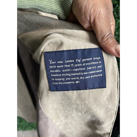 Vintage 90s London Fog Faux Suede Tan Trench Coat Size 8 Button Down w/Hood - Picture 14 of 15